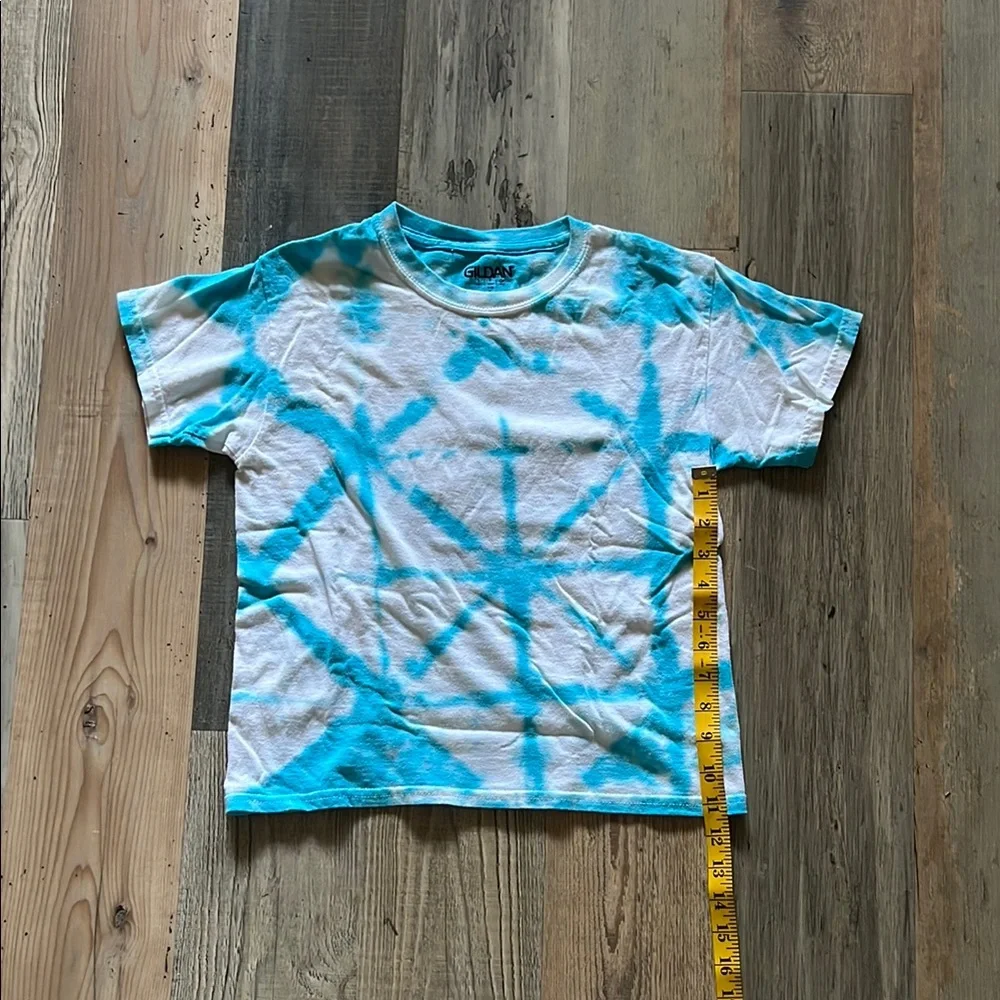 Blue & White Handmade Tie-Dye Gildan Kids T-Shirt Size: Youth Small (S)